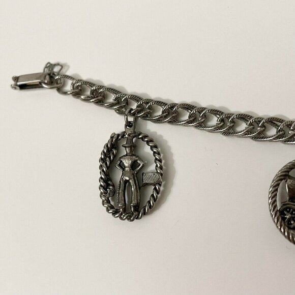 Vintage Western Faux Turquoise Charm Bracelet Cowboy Boots Horse Carriage Flaws - Picture 13 of 16